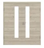 Frontansicht von HÖRMANN Doppelflügeltür Gebürstete Lärche hell quer Duradecor ProLine mit Lichtausschnitt LA 24 schlossseitig mit Zarge