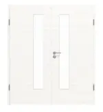 Frontansicht von HÖRMANN Doppelflügeltür Gebürstetes Weiß quer Duradecor ProLine mit Lichtausschnitt LA 24 schlossseitig mit Zarge