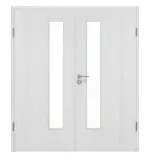 Frontansicht von Huga Doppelflügeltür Eiche Weiß Durat Basic mit Lichtausschnitt LA 24 schlossseitig mit Zarge