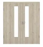 Frontansicht von HÖRMANN Doppelflügeltür Gebürstete Lärche hell Duradecor ProLine mit Lichtausschnitt LA 24 schlossseitig mit Zarge