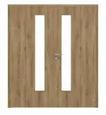 Frontansicht von HÖRMANN Doppelflügeltür Natureiche Duradecor ProLine mit Lichtausschnitt LA 24 schlossseitig mit Zarge