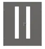 Frontansicht von HÖRMANN Doppelflügeltür Staubgrau RAL 7037 Lack ProLine mit Lichtausschnitt LA-24 schlossseitig mit Zarge