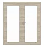 Frontansicht von HÖRMANN Doppelflügeltür Gebürstete Lärche hell quer Duradecor ProLine mit Lichtausschnitt LA 27 mit Zarge