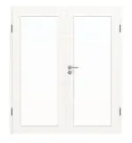 Frontansicht von HÖRMANN Doppelflügeltür Gebürstetes Weiß quer Duradecor ProLine mit Lichtausschnitt LA 27 mit Zarge