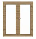 Frontansicht von HÖRMANN Doppelflügeltür Natureiche quer Duradecor ProLine mit Lichtausschnitt LA 27 mit Zarge