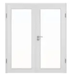 Frontansicht von Huga Doppelflügeltür Eiche Weiß Durat Basic mit Lichtausschnitt LA 27 mit Zarge