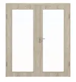 Frontansicht von HÖRMANN Doppelflügeltür Gebürstete Lärche hell Duradecor ProLine mit Lichtausschnitt LA 27 mit Zarge