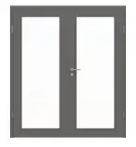 Frontansicht von HÖRMANN Doppelflügeltür Staubgrau RAL 7037 Lack ProLine mit Lichtausschnitt LA-27 mit Zarge