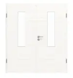 Frontansicht von HÖRMANN Doppelflügeltür Gebürstetes Weiß quer Duradecor ProLine mit Lichtausschnitt LA 4 mittig mit Zarge