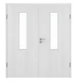 Frontansicht von Huga Doppelflügeltür Eiche Weiß Durat Basic mit Lichtausschnitt LA 4 mittig mit Zarge