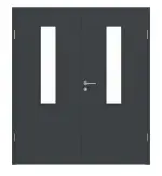 Frontansicht von HUGA Doppelflügeltür Anthrazit ähnlich RAL 7016 Lack Basic mit Lichtausschnitt LA-4 mittig mit Zarge