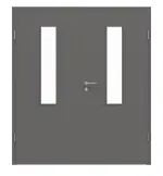 Frontansicht von Huga Doppelflügeltür Hygge grau RAL 7037 Duradecor Basic mit Lichtausschnitt LA 4 mittig mit Zarge