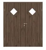 Frontansicht von HÖRMANN Doppelflügeltür Alpineiche Duradecor ProLine mit Lichtausschnitt LA 6 Raute mit Zarge