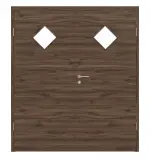 Frontansicht von HÖRMANN Doppelflügeltür Alpineiche quer Duradecor ProLine mit Lichtausschnitt LA 6 Raute mit Zarge