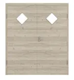 Frontansicht von HÖRMANN Doppelflügeltür Gebürstete Lärche hell quer Duradecor ProLine mit Lichtausschnitt LA 6 Raute mit Zarge