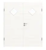 Frontansicht von HÖRMANN Doppelflügeltür Gebürstetes Weiß quer Duradecor ProLine mit Lichtausschnitt LA 6 Raute mit Zarge