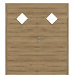 Frontansicht von HÖRMANN Doppelflügeltür Natureiche quer Duradecor ProLine mit Lichtausschnitt LA 6 Raute mit Zarge