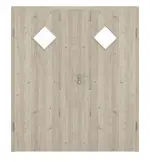 Frontansicht von HÖRMANN Doppelflügeltür Gebürstete Lärche hell Duradecor ProLine mit Lichtausschnitt LA 6 Raute mit Zarge