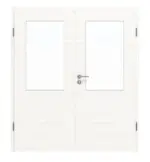 Frontansicht von HÖRMANN Doppelflügeltür Gebürstetes Weiß quer Duradecor ProLine mit Lichtausschnitt LA 7 mit Zarge