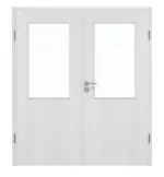 Frontansicht von Huga Doppelflügeltür Eiche Weiß Durat Basic mit Lichtausschnitt LA 7 mit Zarge