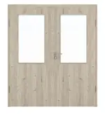 Frontansicht von HÖRMANN Doppelflügeltür Gebürstete Lärche hell Duradecor ProLine mit Lichtausschnitt LA 7 mit Zarge