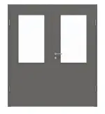 Frontansicht von Huga Doppelflügeltür Hygge grau RAL 7037 Duradecor Basic mit Lichtausschnitt LA 7 mit Zarge