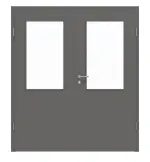 Frontansicht von HÖRMANN Doppelflügeltür Staubgrau RAL 7037 Lack ProLine mit Lichtausschnitt LA-7 mit Zarge