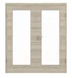 Frontansicht von HÖRMANN Doppelflügeltür Gebürstete Lärche hell quer Duradecor ProLine mit Lichtausschnitt LA 8 mit Zarge