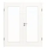 Frontansicht von HÖRMANN Doppelflügeltür Gebürstetes Weiß quer Duradecor ProLine mit Lichtausschnitt LA 8 mit Zarge