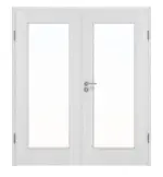 Frontansicht von Huga Doppelflügeltür Eiche Weiß Durat Basic mit Lichtausschnitt LA 8 mit Zarge