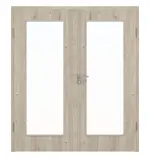 Frontansicht von HÖRMANN Doppelflügeltür Gebürstete Lärche hell Duradecor ProLine mit Lichtausschnitt LA 8 mit Zarge