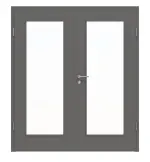 Frontansicht von Huga Doppelflügeltür Hygge grau RAL 7037 Duradecor Basic mit Lichtausschnitt LA 8 mit Zarge