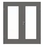 Frontansicht von HÖRMANN Doppelflügeltür Staubgrau RAL 7037 Lack ProLine mit Lichtausschnitt LA-8 mit Zarge