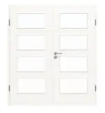 Frontansicht von HÖRMANN Doppelflügeltür Gebürstetes Weiß quer Duradecor ProLine mit Lichtausschnitt LA 9 mit Zarge