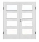 Frontansicht von Huga Doppelflügeltür Eiche Weiß Durat Basic mit Lichtausschnitt LA 9 mit Zarge