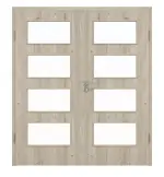 Frontansicht von HÖRMANN Doppelflügeltür Gebürstete Lärche hell Duradecor ProLine mit Lichtausschnitt LA 9 mit Zarge