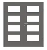 Frontansicht von Huga Doppelflügeltür Hygge grau RAL 7037 Duradecor Basic mit Lichtausschnitt LA 9 mit Zarge