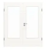 Frontansicht von HÖRMANN Doppelflügeltür Gebürstetes Weiß quer Duradecor ProLine mit Lichtausschnitt LA-DIN mit Zarge