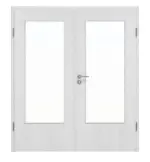 Frontansicht von Huga Doppelflügeltür Eiche Weiß Durat Basic mit Lichtausschnitt LA-DIN mit Zarge