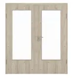 Frontansicht von HÖRMANN Doppelflügeltür Gebürstete Lärche hell Duradecor ProLine mit Lichtausschnitt LA-DIN mit Zarge