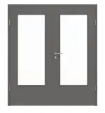 Frontansicht von Huga Doppelflügeltür Hygge grau RAL 7037 Duradecor Basic mit Lichtausschnitt LA-DIN mit Zarge