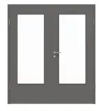 Frontansicht von HÖRMANN Doppelflügeltür Staubgrau RAL 7037 Lack ProLine mit Lichtausschnitt LA-DIN mit Zarge
