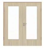 Frontansicht von Doppelflügeltür Basic Eiche Bernstein 4.17 mit Lichtausschnitt mit Zarge