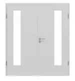 Frontansicht von JELD-WEN Doppelflügeltür Classic Nickelgrau ähnlich RAL 7047 ExpertLack mit Lichtausschnitt LÖ-72 bandseitig mit Zarge