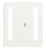 Frontansicht von JELD-WEN Doppelflügeltür Classic Brillantweiß ähnlich RAL 9016 ExpertLack mit Lichtausschnitt LÖ-72 bandseitig mit Zarge