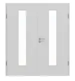 Frontansicht von JELD-WEN Doppelflügeltür Classic Nickelgrau ähnlich RAL 7047 ExpertLack mit Lichtausschnitt LÖ-72 mittig mit Zarge