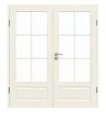 Frontansicht von GARANT Doppelflügeltür Como Weißlack mit Lichtausschnitt CKL1 Sprosse SP4 mit Zarge