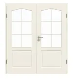 Frontansicht von GARANT Doppelflügeltür Como Weißlack mit Lichtausschnitt CKL2 Sprosse SP4 mit Zarge