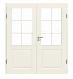 Frontansicht von GARANT Doppelflügeltür Como Weißlack mit Lichtausschnitt CL2 Sprosse SP4 mit Zarge