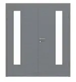 Frontansicht von Doppelflügeltür LA 24 bandseitig Strukturiert Hygge Grau Basic inkl. Zarge - Huga